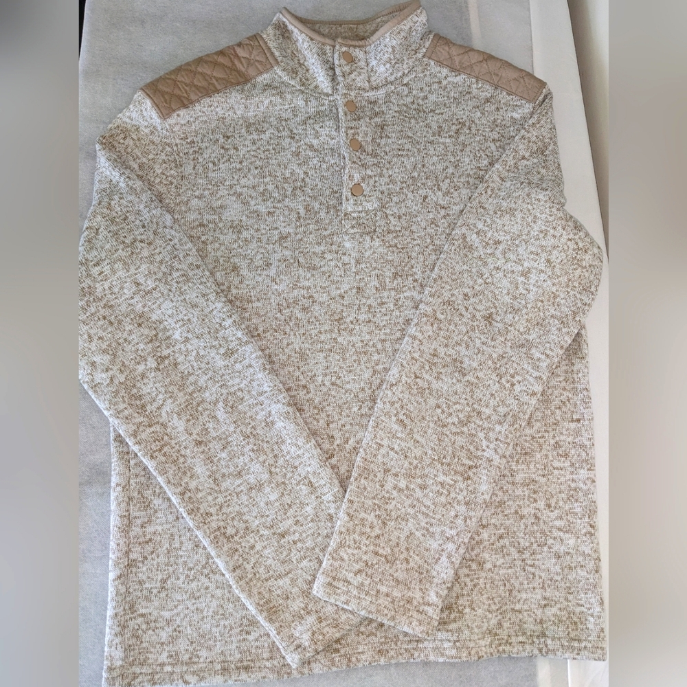 Goodfellow & Co Men's Beige Sweater with Quilted Shoulder Detail